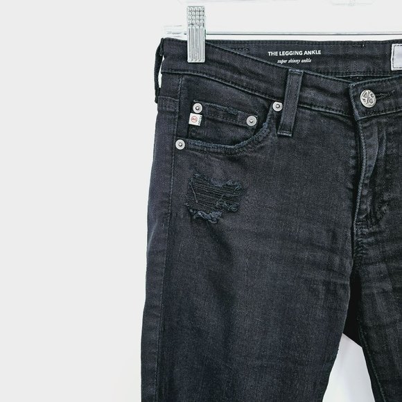 Adriano Goldschmied AGED Denim The Legging Skinny Ankle Jean 27 Black Distressed - Picture 4 of 11